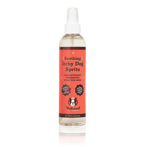 Natural Dog Company itchy dog spritz for dogs and puppies. Natural and organic shampoo spritz to clean and heal itchy dry skin on dogs.