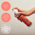 Natural Dog Company itchy dog spritz for dogs and puppies. Natural and organic shampoo spritz to clean and heal itchy dry skin on dogs.