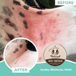 before and after pictures of red, itchy skin healed by skin soother